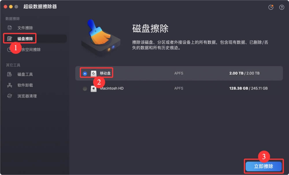 在Mac上永久擦除移动硬盘中的数据